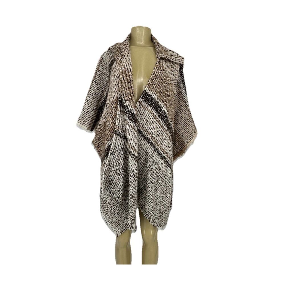 NEW Vince Camuto Women One Size Hooded Open Cardigan Poncho Cape Sweater 5-1k